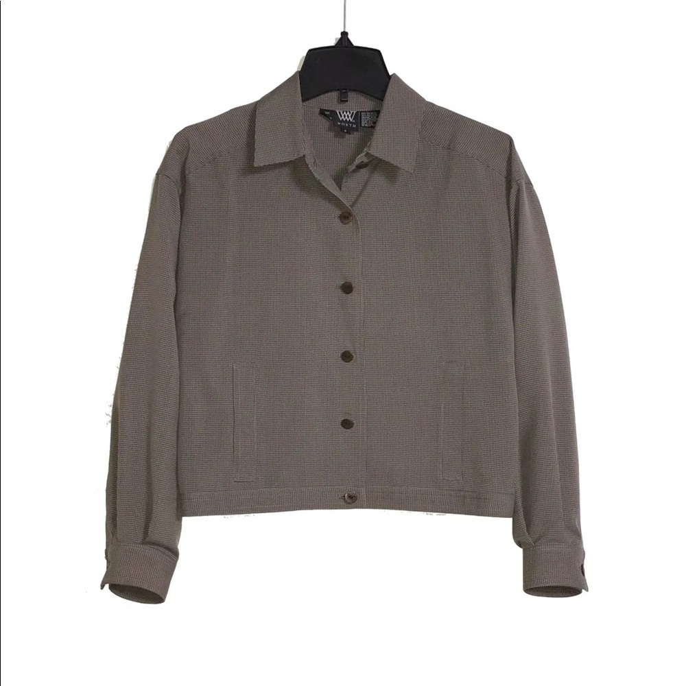 Worth - Brown Micro-Houndstooth Crop Shirt Jacket
